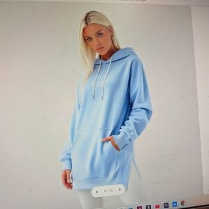 Relaxed Light Blue Hooded Pullover with Kangaroo Pocket. Never Worn